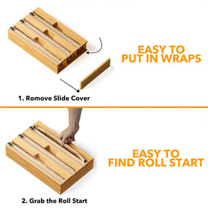 Bamboo Food Wrap Cutting <b>Box</b> Multi Layer Foil Wax Plastic Divider Wall Mounted <b>Kitchen</b> Organizer Drawer <b>Storage</b> - Product Image 4