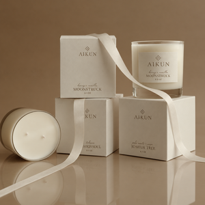 Bougie parfumée Aikun en verre à double mèche de 8,5 onces avec boîte cadeau personnalisée, marque privée pour la vente au détail de parfums d'intérieur - Product Image 1