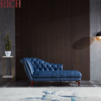 Design italiano moderno azul couro tufos chaise lounge chaise lounge casamento fundo tufos couro do couro de grão superior