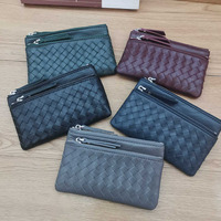 Dompet Wanita Kulit Asli Berkualitas Tinggi, Tas Kartu Retro Anyaman, Dompet Koin Modis Kapasitas Besar, Dompet Desainer Kustom