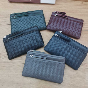 Portefeuille pour femme en cuir véritable de haute qualité, sac à cartes rétro tissé, grande capacité, porte-monnaie tendance, portefeuille de créateur personnalisé - Product Image 1