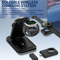 Chargeur sans fil 4-en-1 pliable 15W avec support magnétique, module de montre détachable et câble USB-C dissimulé pour téléphone, écouteurs et voyage