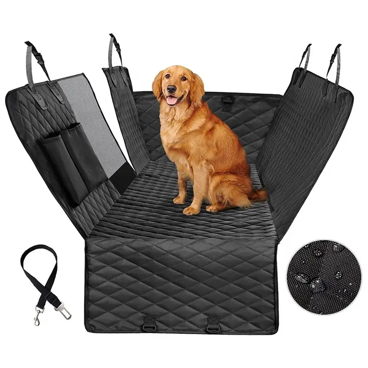 BunnyHi 100% Fundas impermeables para asientos de coche de perro con ventana de malla Funda para asiento trasero de perro para coches