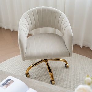 Fauteuil de bureau pivotant en velours, réglable en hauteur, avec cinq roulettes, siège moderne pour maquillage et coiffeuse - Product Image 2