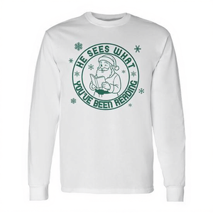 Él ve lo que has estado leyendo, camiseta de manga larga con estampado navideño Tri Blend - Product Image 2