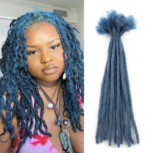Expédition rapide, logo personnalisé, extensions de cheveux dreadlocks 100% cheveux humains, couleur bleue, locs simples régulières pour coiffure tendance - Product Image 1