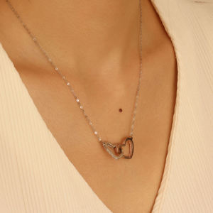 HIGH QUALITY WHOLESALE TWO TONE LOVE NECKLACE HEART INTERLOCKING HEART <b>INFINITY</b> STAINLESS STEEL LOVE NECKLACE WOMEN GIFT - Product Image 5