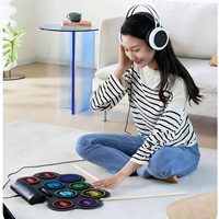 Batterie de percussions électroniques professionnelle portable et pliable avec alimentation USB/batterie, construction en acier pour débutants - Design coloré