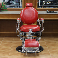 Fauteuil de barbier moderne JINCHENG rouge, structure en acier inoxydable, siège en cuir, base chromée, pliable, hauteur réglable, durable, usage commercial