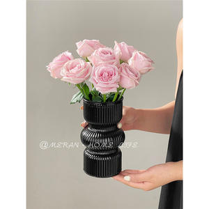 Jarrón de Vidrio Estilo Campestre Francés Meran Home Life, Decoración Hidropónica Negra para Sala de Estar y Mesa de Comedor - Product Image 3