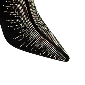 Bottines à talons aiguilles à bout pointu en strass <span class=keywords><strong>noir</strong></span> pour femmes, bottines en <span class=keywords><strong>daim</strong></span> scintillantes pour l'automne/hiver - Product Image 5