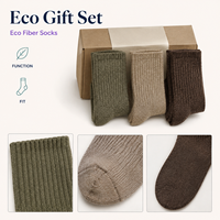 Coffret Cadeau Éco-responsable en Fibre, Trois Paires, Tons Terre, Emballage Naturel Texturé, Adaptation Naturelle, Transparence du Contenu, Conseils d'Entretien, Renforcé