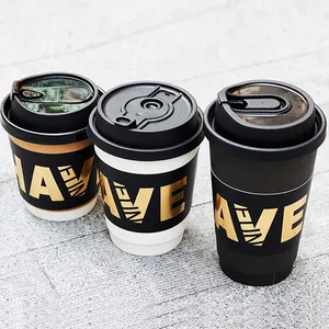 定制打印eco可重复使用外卖冷热饮料架载体塑料8 12盎司波纹咖啡纸杯，带套筒盖