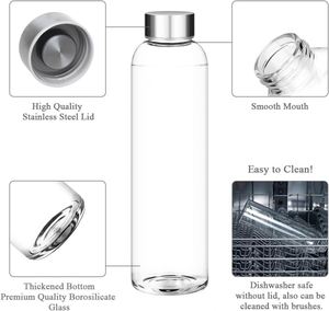 Bouteille d'eau en verre borosilicate de la saison actuelle avec couvercle en acier inoxydable, sans BPA, anti-fuite, 500ml/750ml/1000ml pour usage quotidien - Product Image 2
