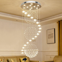 Lámpara colgante de bola LED para escaleras, iluminación de escalera larga y grande, cadena de cristal en espiral para hotel y hogar