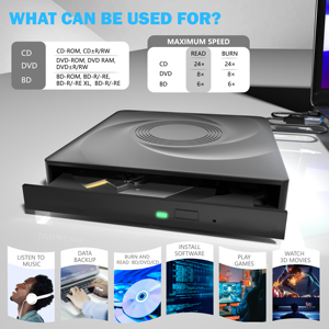 Graveur Blu-ray externe, graveur de CD/<span class=keywords><strong>BD</strong></span>/DVD, lecteur optique externe USB, lecteur de DVD externe, lecteur de carte compatible avec les ordinateurs de bureau Windows et Mac - Product Image 6