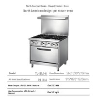 Cuisinière commerciale multifonctionnelle à gaz naturel de style américain en acier inoxydable avec 4 brûleurs, plaque de cuisson et four, avec dossier, 568x590x270mm