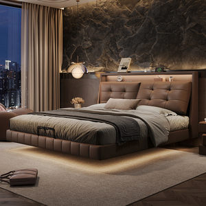 Hochwertiges Lederbett im Wolken-Design, Italienisches Schlafzimmer, Luxuriös-Minimalistisch mit Unabhängigen Staufächern - Product Image 1