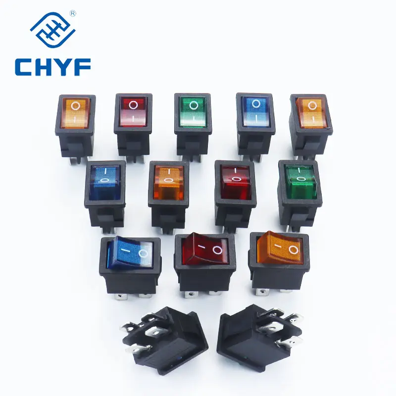 ON-OFF-ON 15A 12VAC rocker switch red yellow green light with 6 pins 110V 220V 24v toggle rocker switch for household appliances