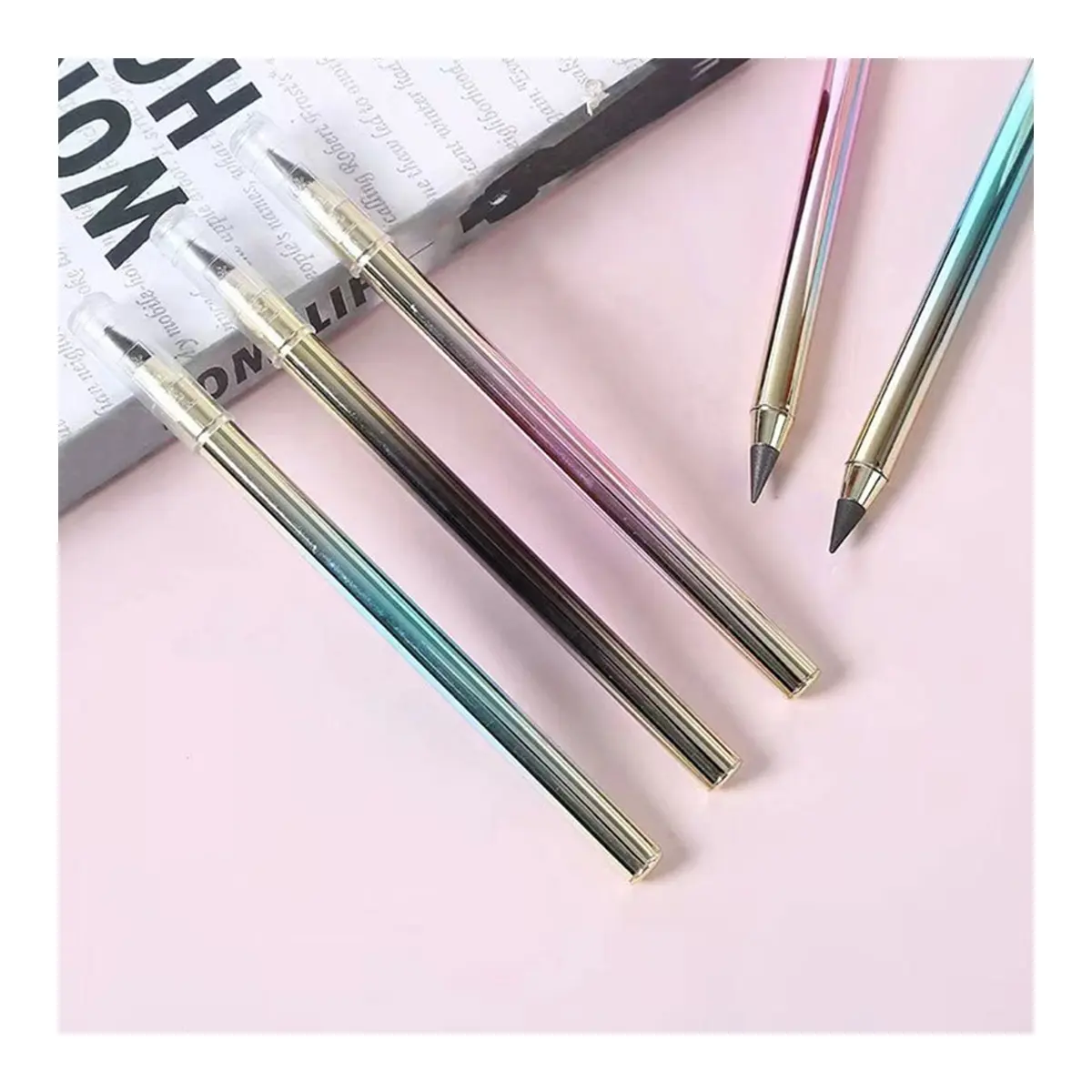 New New customized logo stainless steel unlimited writing forever used free ink pen metal eternal inkless pencil for students