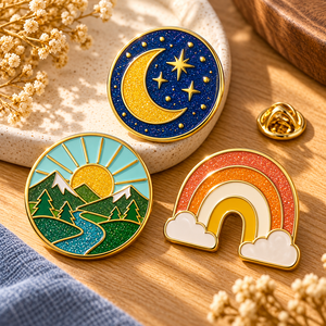 Pins de Solapa Personalizados con Esmalte Brillante, Serie Paisaje de Montaña, Luna y Arcoíris, Broche Metálico, OEM ODM - Product Image 1