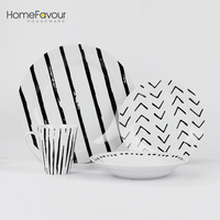 Service de vaisselle en porcelaine Black Line de 16 pièces-Assiettes et bols en céramique modernes pour restaurant et repas à la maison