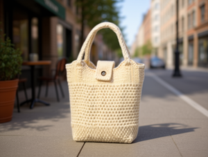 Borsa da Donna in Maglia con Bottone Singolo, Casual, Capacità 3L, Due Manici, Tinta Unita - Product Image 2