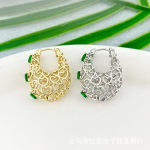 Heart Shape <b>Huggie</b> Earrings Gold <b>Silver</b> Colorful Zircon Women's Everyday Wear - Product Image 4