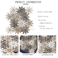 Mosaïque de marbre beige et marron à motifs floraux, découpée au jet d'eau, pour projets muraux d'hôtels