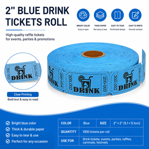 Rollos de Tickets para Bebidas Azules de <span class=keywords><strong>2x1</strong></span> Pulgadas, Perforados Individualmente, Numerados, Papel Grueso, Sin Impresión en la Parte Posterior, 1000 Tickets por Rollo - Product Image 3