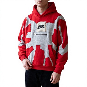 Custom <b>Red</b> Gray Patchwork Pullover Hoodie <b>Mens</b> Oversized Hooded <b>Sweatshirt</b> Heavyweight Cotton Fleece Casual Streetwear Winter - Product Image 1