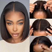 Perruques Courtes Bob Droites à Fermeture Kim 2x6 Sans Colle HD, Cheveux Humains Vierges Brésiliens Double Tissage 12A, Noir Naturel, En Gros