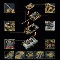 12GO97023 Tanque Destructor de Tanques Alemán Ferdinand Elephant de la Segunda Guerra Mundial, Modelo de Bloques de Construcción, Más de 800 Piezas, Juguete Educativo, Funciona con Batería