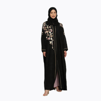 Nouvelle Abaya Turque Été 2023 Noire Broderie Florale Ouverte Modeste Vêtement Islamique Femme Robe Musulmane Dubaï