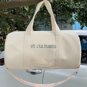 Custom Logo Embroidered Canvas Duffle <b>Bag</b> with Zipper Closure Portable <b>Large</b> Capacity Weekender <b>Tote</b> <b>for</b> <b>Travel</b> Sports & Gym - Product Image 2
