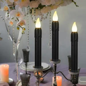 Velas cónicas sin llama, velas LED negras con pilas, duraderas, de alta calidad para decoración de bodas