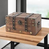 Petit coffre au trésor en bois couvercle articulé boîte de rangement en bois décoratif Vintage Pirate classe coffre pour anneau gardé souvenirs