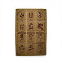 Serviettes de cuisine 100% coton, motifs botaniques rétro, herbes royales, couleur bordeaux, 40x60cm