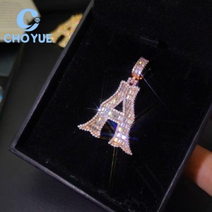 S925 Sterling <b>Silver</b> Cursive Font Letters Initial Baguette Moissanite Men Pendant Hip Hop <b>Charm</b> for Men Pass Diamond Tester GRA - Product Image 5