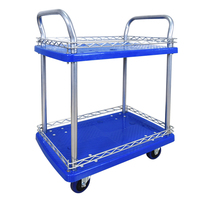 Vente en gros 300kg chariot à main à plate-forme en plastique durable à 2 niveaux avec quatre roues personnalisable OEM