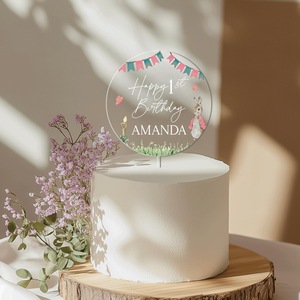 ท็อปเปอร์เค้กอะคริลิคใสลายกระต่าย ขนาด 9 ซม. สำหรับตกแต่งเค้กวันเกิดแบบส่วนตัว พร้อมดีไซน์น้ำผึ้งและความหวาน - Product Image 3