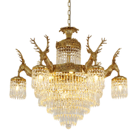 Lustre classique en laiton antique de luxe avec pendentif en cristal Asfour de haute qualité Jewellerytop