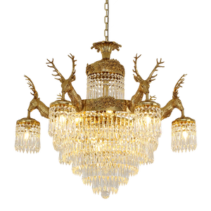 ジュエリートップヨーロピアンロココスタイルフルブラスペンダントランプK9クリスタルシェード鹿アントラー魚シャンデリア - Product Image 3