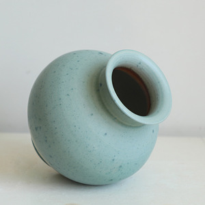 Modern Farmhouse Round Bulbous <strong>Turquoise</strong> <strong>Vase</strong> Set Matte Blue Green Stoneware <strong>Vase</strong> Set Handcrafted Speckled Home Accent - Product Image 4