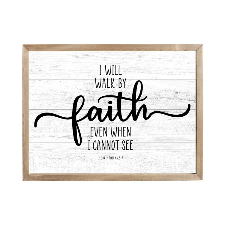 Rustic Wall Art Inspirational Signs Quote I Will Walk By Faith Even I Can Not See Wood Frame Sign