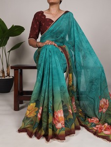 Directe Fabrieksprijs Bloemenprint Vrouwen <span class=keywords><strong>Saree</strong></span> Met Fancy Stijl Georgette <span class=keywords><strong>Saree</strong></span> Voor Huwelijkskleding Bij Groothandel Leverancier - Product Image 4