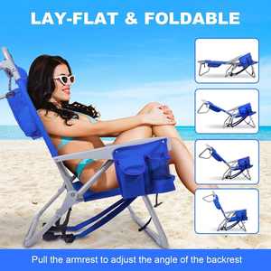 Chaise de plage en fer avec sangles de sac à dos et grande pochette isotherme pour adultes - 4 positions inclinables pour utilisation en extérieur - Product Image 4