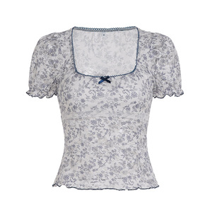 Camiseta de Dos Piezas con Encaje y Estampado Digital Estilo Veraniego para Chicas, con Detalle Transparente - Product Image 6