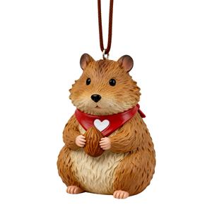 Adorable figurine <span class=keywords><strong>de</strong></span> hamster personnalisée en polyrésine - Portant un cœur - Bandana rouge imprimé, tenant une noix, excellent article <span class=keywords><strong>de</strong></span> décoration - Product Image 1