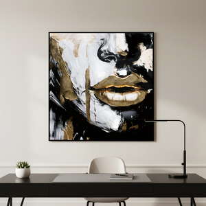 <span class=keywords><strong>Peinture</strong></span> à l'huile abstraite de portrait avec éclaboussures dorées, <span class=keywords><strong>visage</strong></span> expressif noir, blanc et or, art <span class=keywords><strong>contemporain</strong></span>, décorations murales - Product Image 1